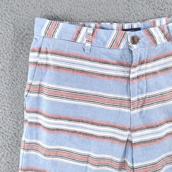 johnnie-O Shorts Mens 32 Gulf Blue Red Striped Linen Blend 9" Inseam Chino - Picture 14 of 16